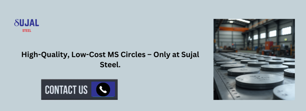 MS Circle stacks in a modern facility showcasing Affordable MS Circle Solutions for Fabricators by Sujal Steel